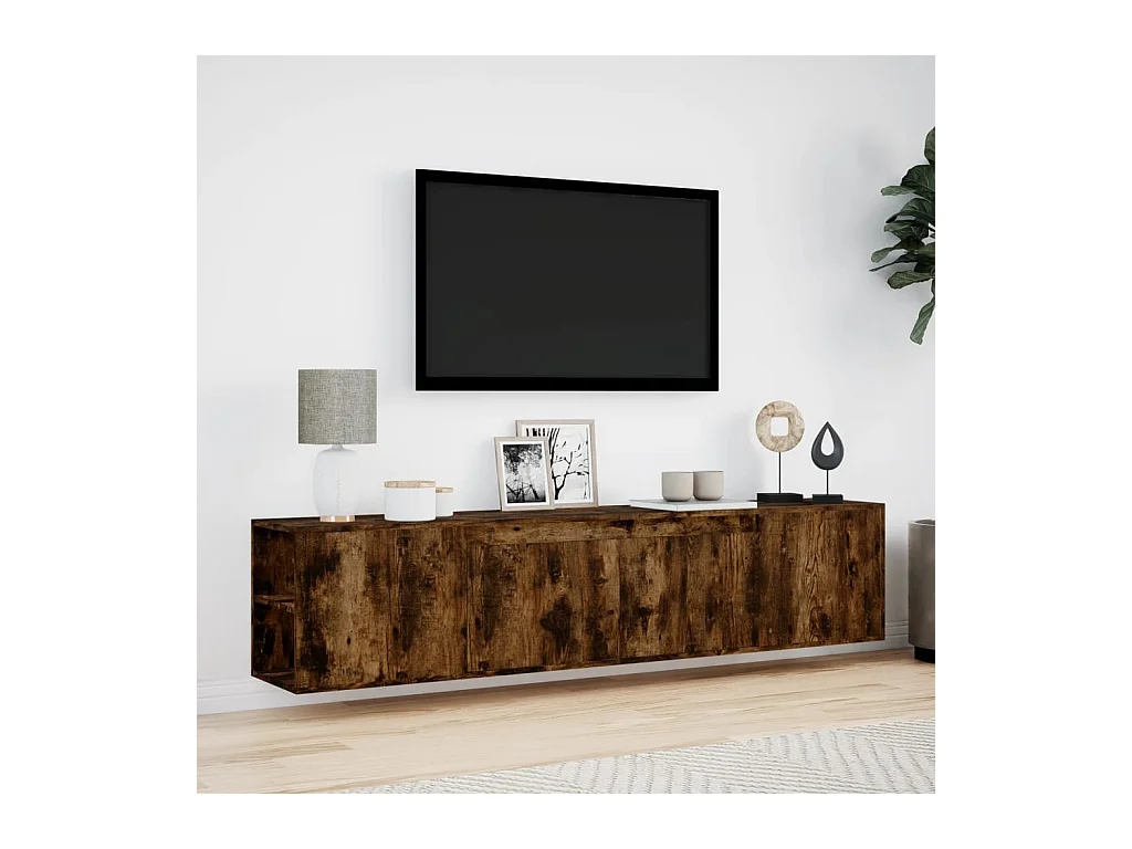 Tv-wandmeubel | TV-kast | Tv-Bank met LED-verlichting 180x31x39,5 cm gerookt eiken