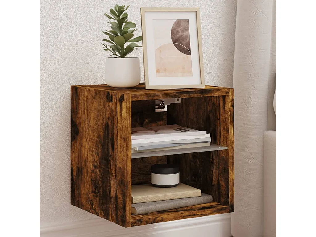 Meuble TV | Banc TV | Armoire TV mural avec lumières LED chêne fumé 30x28,5x30 cm