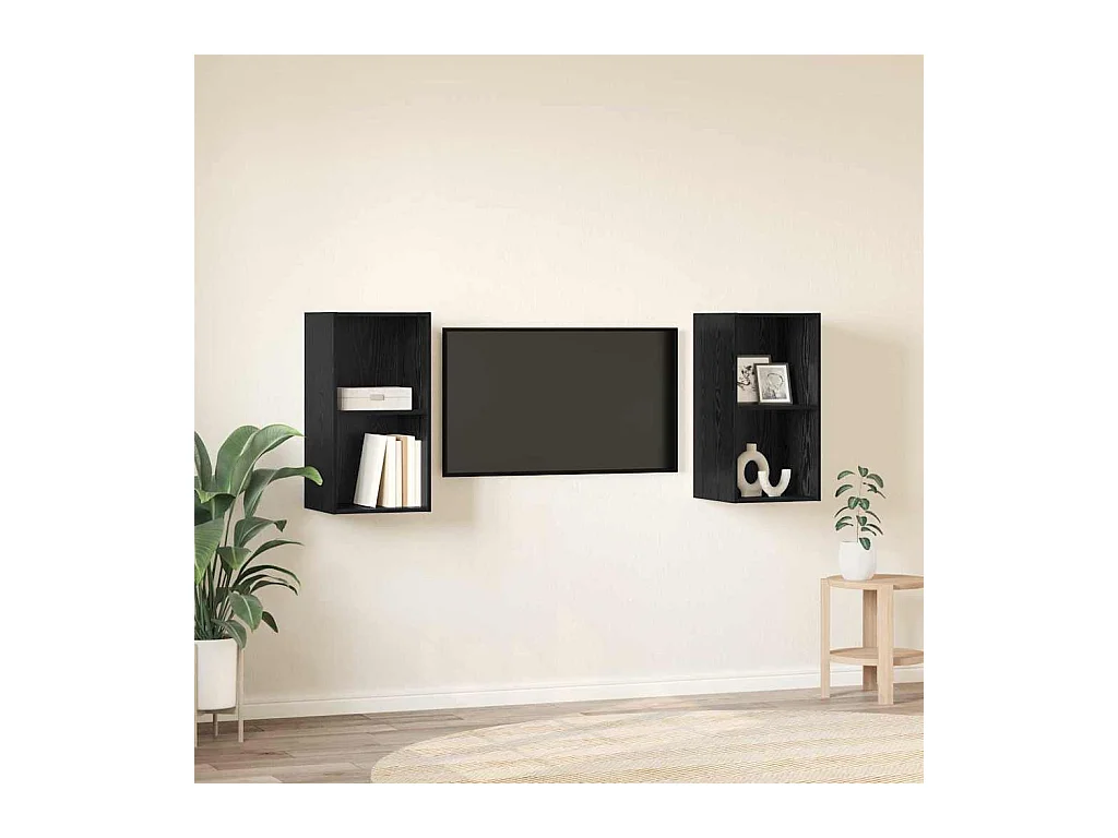 Mueble de TV | Mueble de salón de Pared 2 pcs Roble negro 37 x 37 x 72 cm