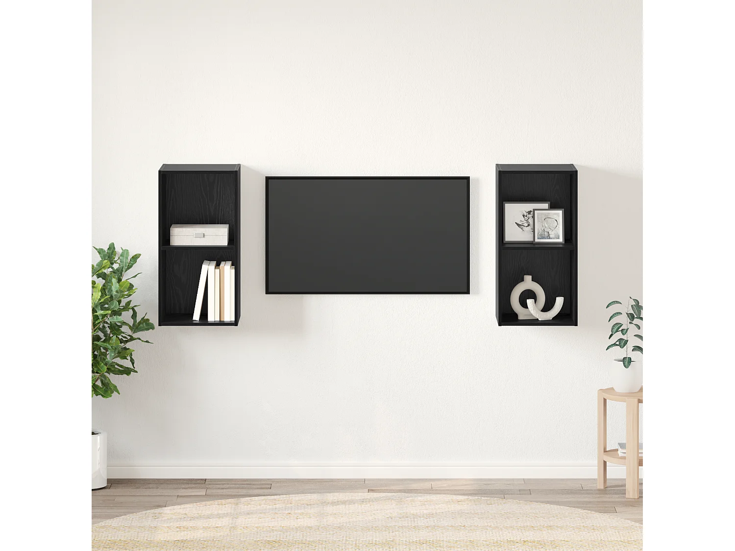Wand TV kast | Tv-meubel | Tv-Bank 2 pcs Zwart eiken 37 x 37 x 72 cm Bewerkt hout
