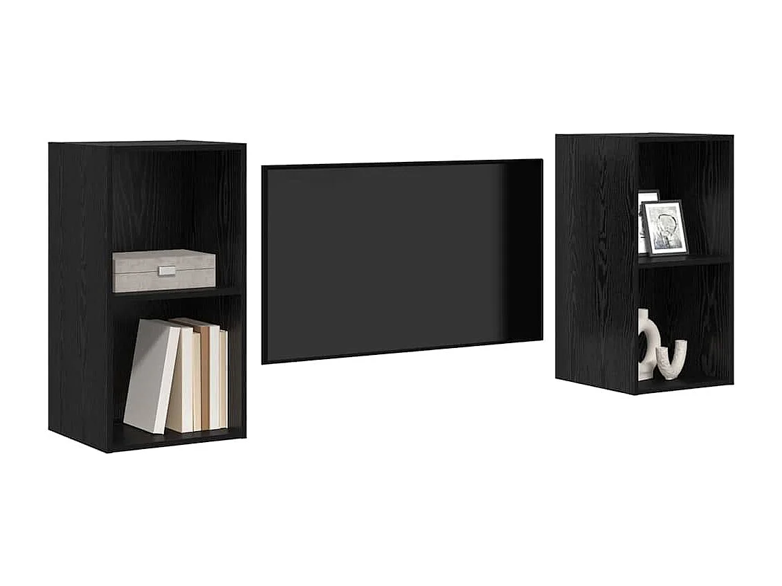 Wand TV kast | Tv-meubel | Tv-Bank 2 pcs Zwart eiken 37 x 37 x 72 cm Bewerkt hout