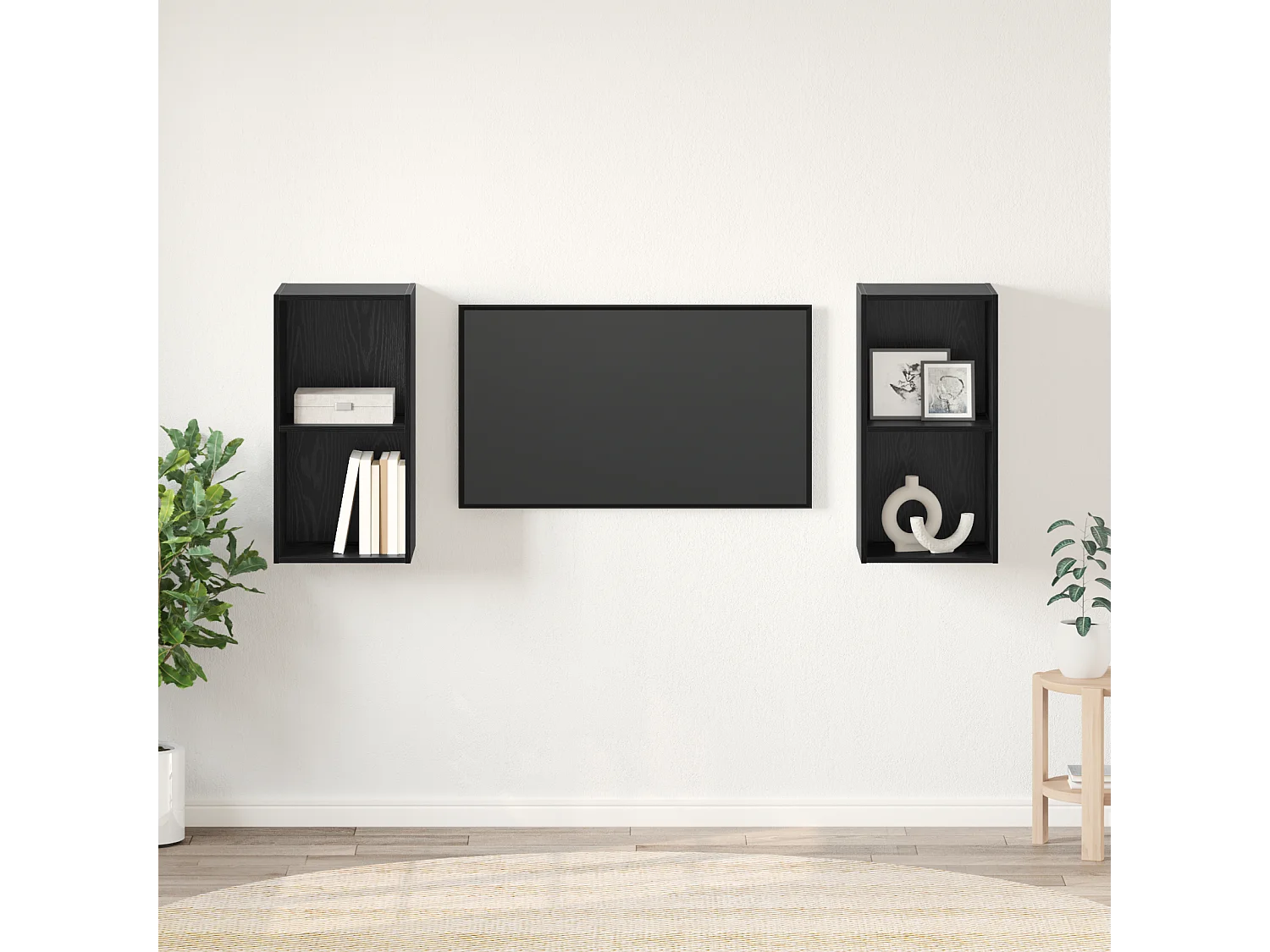 Wand TV kast | Tv-meubel | Tv-Bank 2 pcs Zwart eiken 37 x 37 x 72 cm Bewerkt hout
