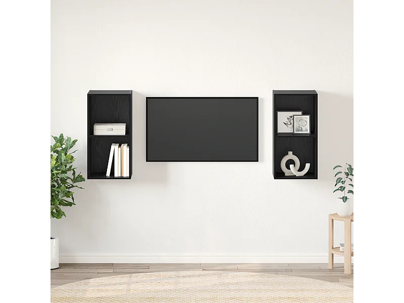 Wand TV kast | Tv-meubel | Tv-Bank 2 pcs Zwart eiken 37 x 37 x 72 cm Bewerkt hout