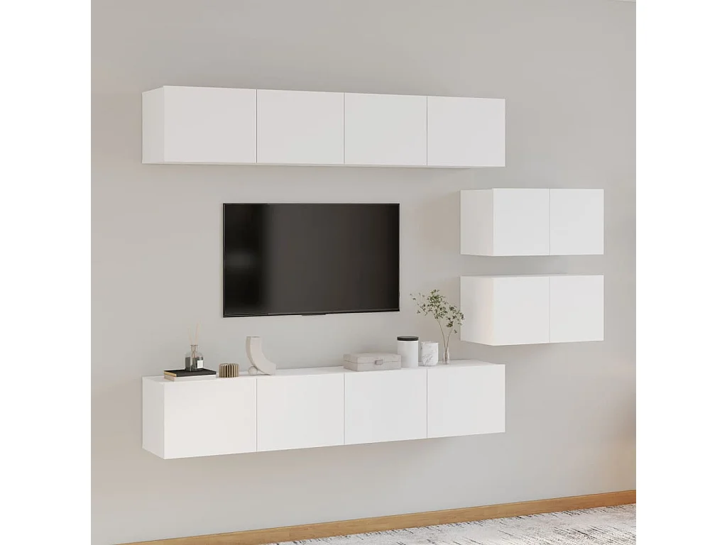 Ensemble de meubles TV | Bancs TV | Armoires TV 6 pcs Blanc Bois d'ingénierie