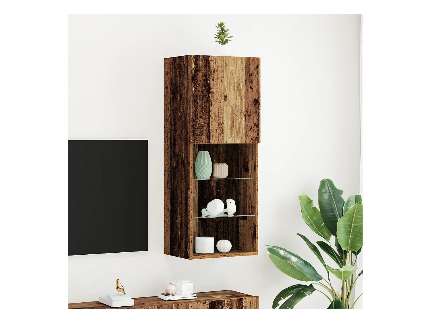 Meuble TV | Banc TV | Armoire TV avec lumières LED en vieux bois 40,5x30x102 cm
