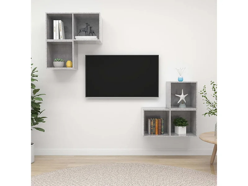 Juego de mueble para TV | Gabinete de TV | Mueble de salón de 4 piezas aglomerado gris hormigón