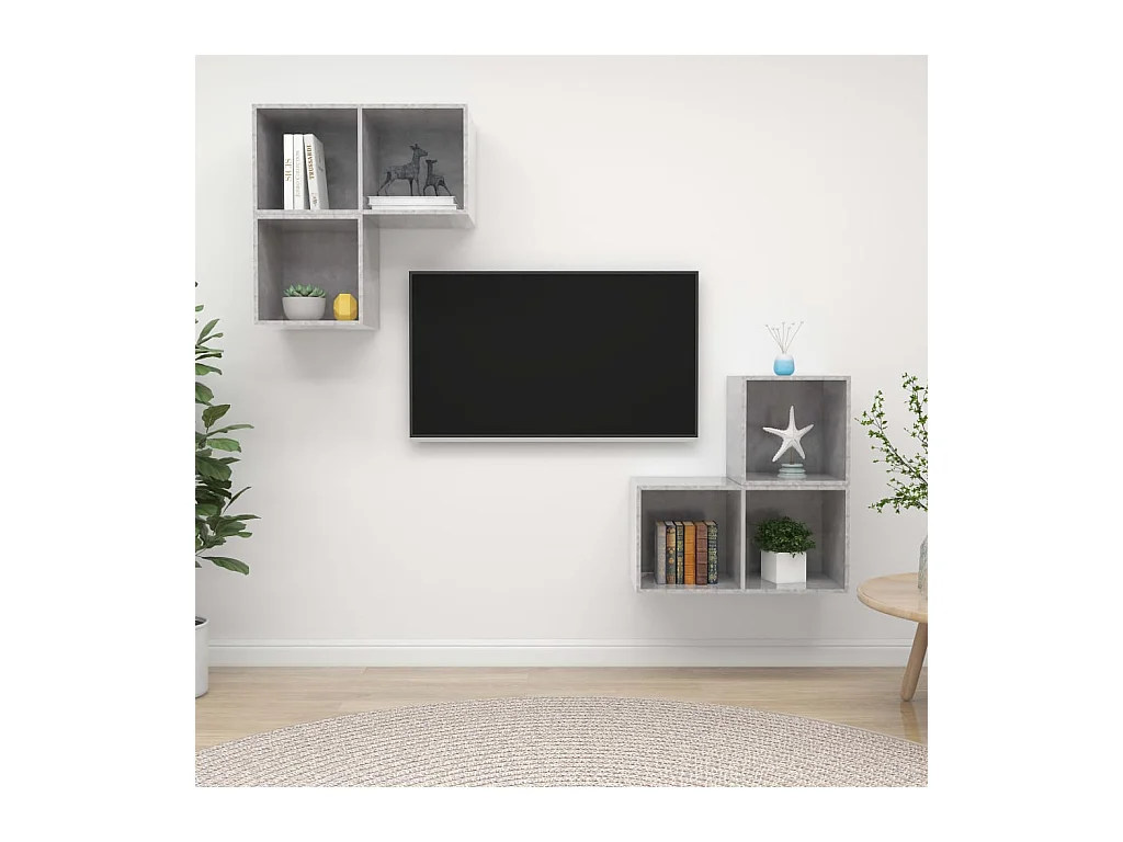 Juego de mueble para TV | Gabinete de TV | Mueble de salón de 4 piezas aglomerado gris hormigón