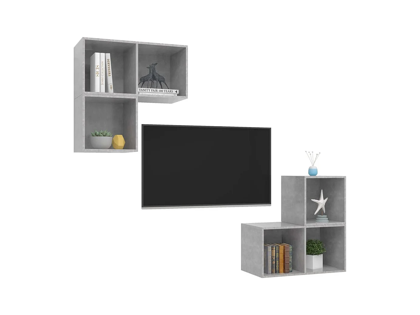 Juego de mueble para TV | Gabinete de TV | Mueble de salón de 4 piezas aglomerado gris hormigón