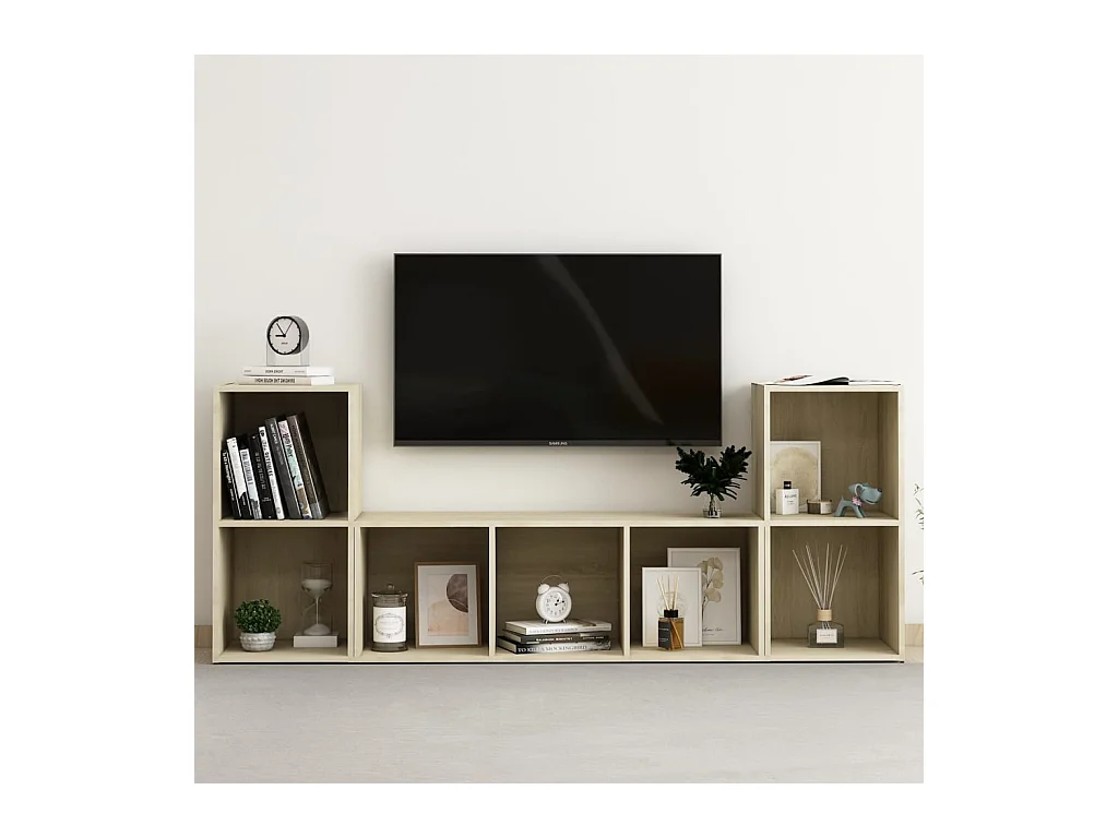 Muebles de salón | Gabinetes de TV |  Muebles de TV 3 piezas madera de ingeniería roble Sonoma