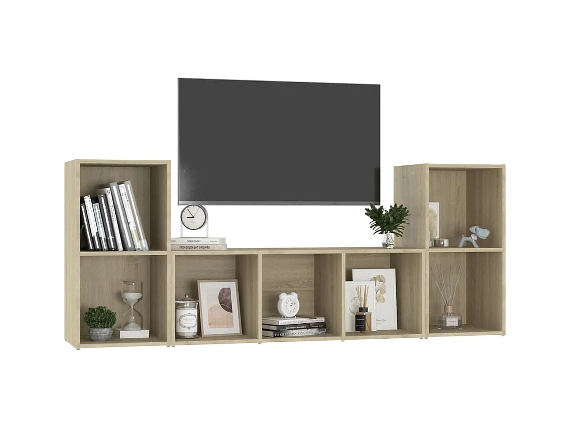 Muebles de salón | Gabinetes de TV |  Muebles de TV 3 piezas madera de ingeniería roble Sonoma