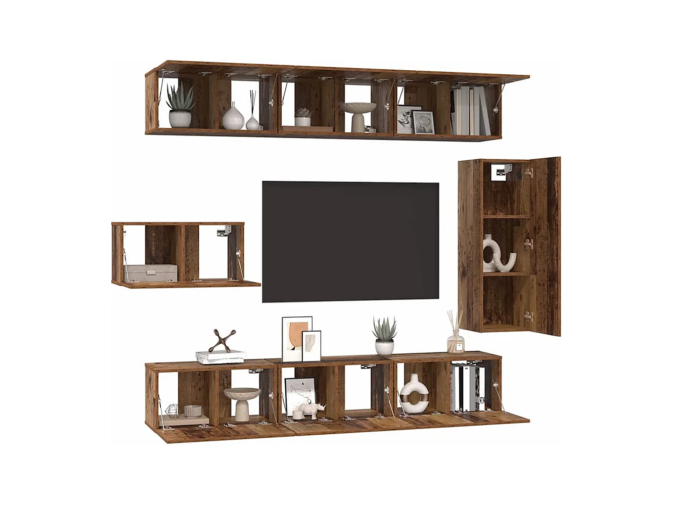 Tv-meubelset | Tv-Bank | TV-kast 8 pcs Oud hout 30.5 x 30 x 90 cm Bewerkt hout