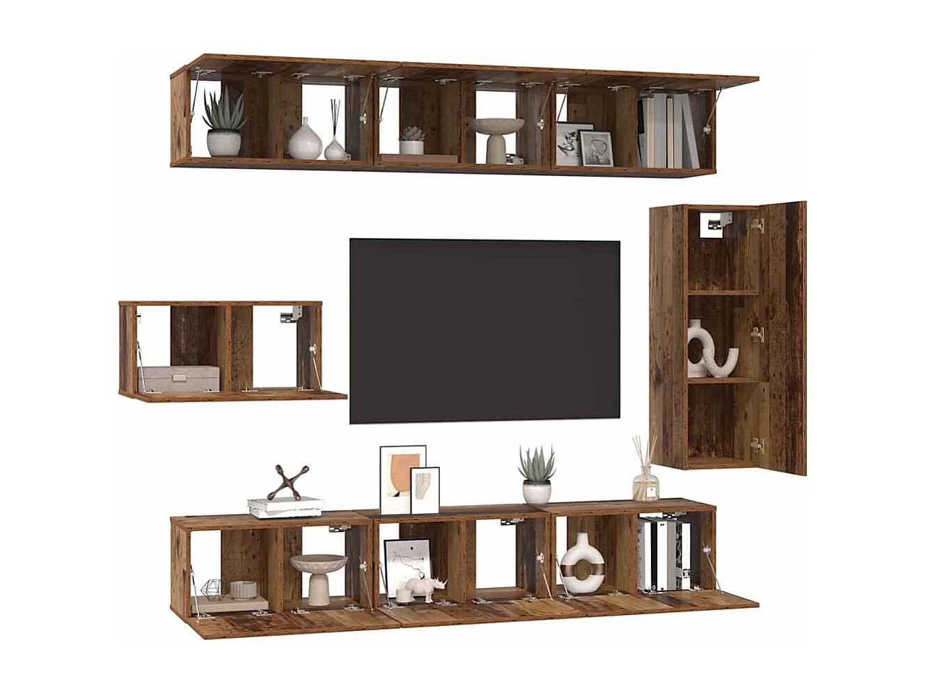 Tv-meubelset | Tv-Bank | TV-kast 8 pcs Oud hout 30.5 x 30 x 90 cm Bewerkt hout