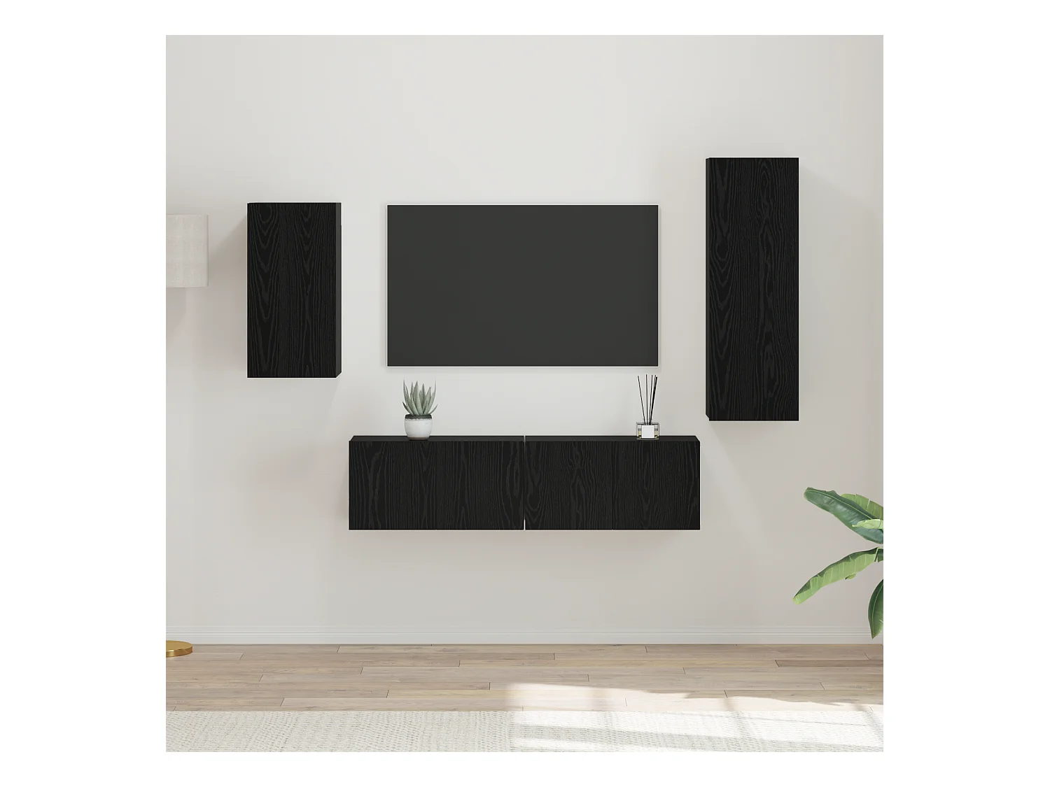 Conjunto de Mueble de TV | Mueble de salón 4 pcs Roble negro 30.5 x 30 x 90 cm