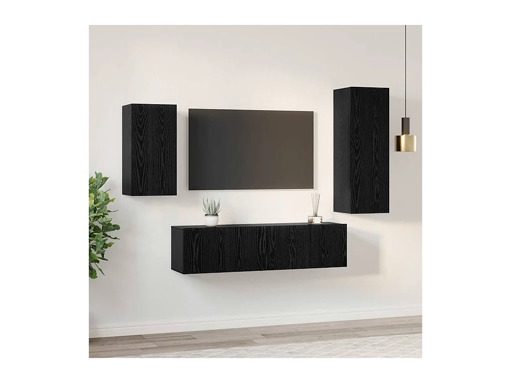 Conjunto de Mueble de TV | Mueble de salón 4 pcs Roble negro 30.5 x 30 x 90 cm