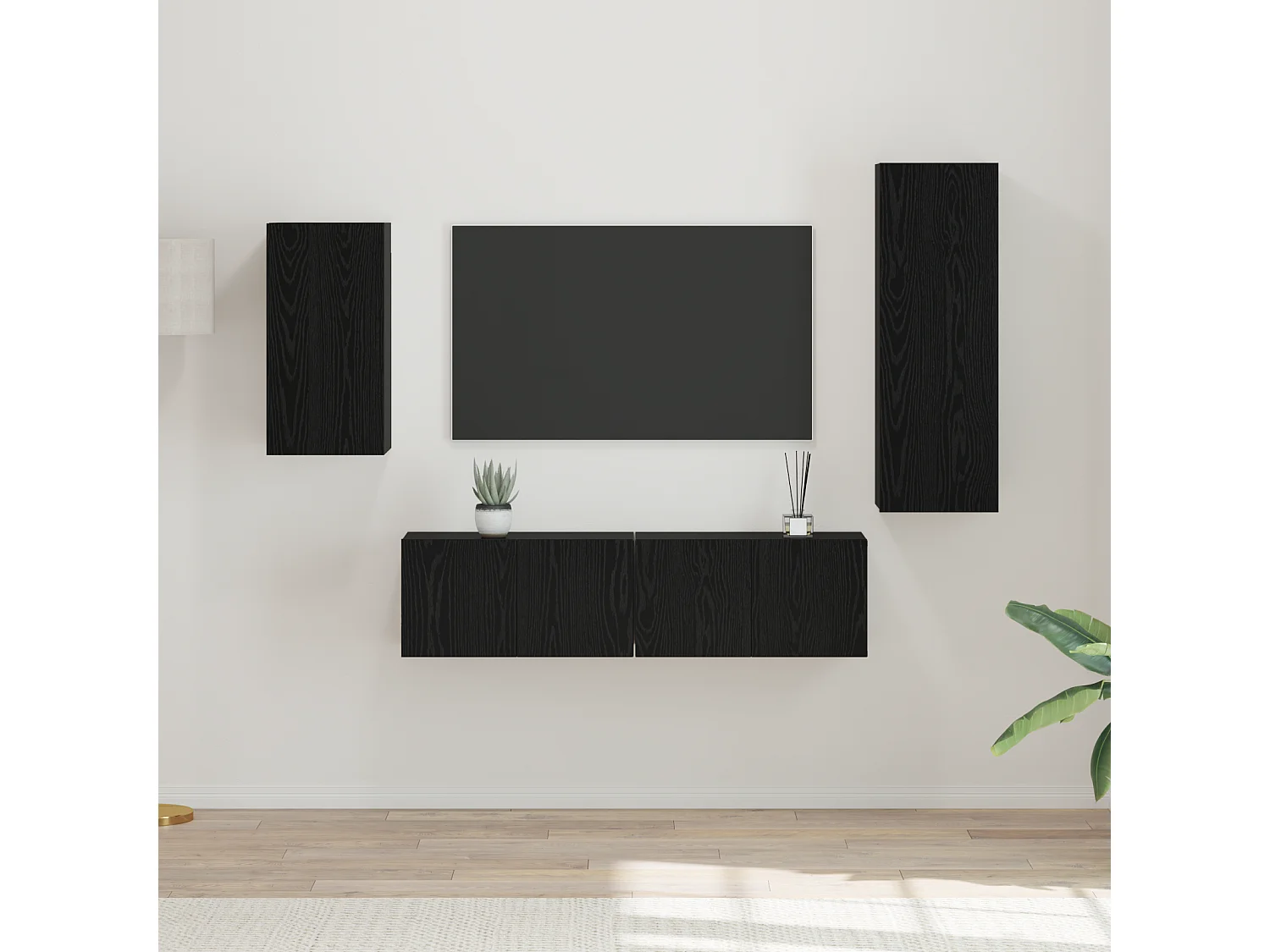 Conjunto de Mueble de TV | Mueble de salón 4 pcs Roble negro 30.5 x 30 x 90 cm