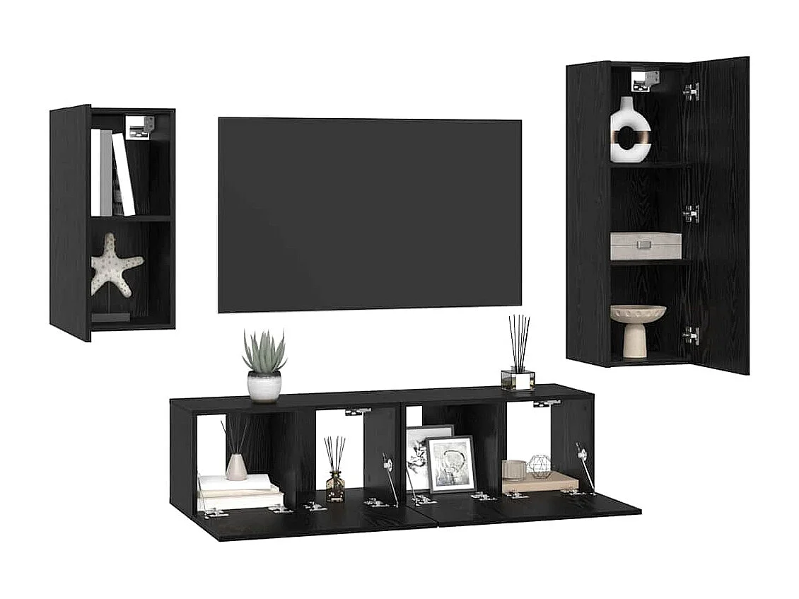 Conjunto de Mueble de TV | Mueble de salón 4 pcs Roble negro 30.5 x 30 x 90 cm