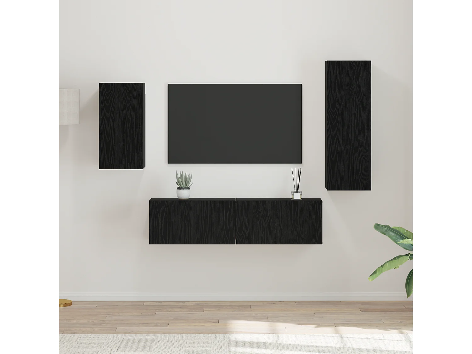Conjunto de Mueble de TV | Mueble de salón 4 pcs Roble negro 30.5 x 30 x 90 cm