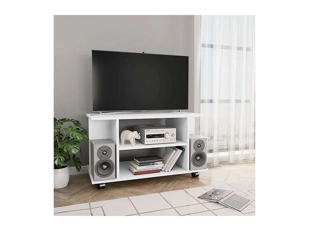 Meuble TV | Banc TV | Armoire TV avec roulettes blanc 80x40x45 cm bois d'ingénierie