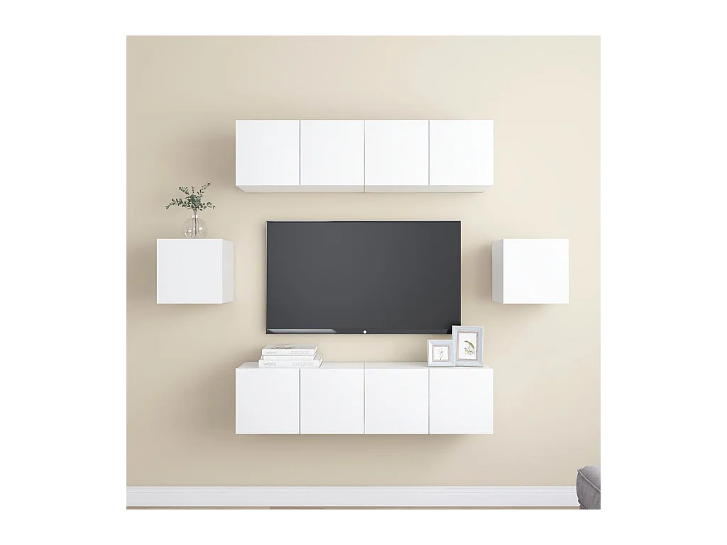 Set de muebles de salón TV | Gabinetes de TV |  Muebles de TV 6 piezas madera de ingeniería blanco