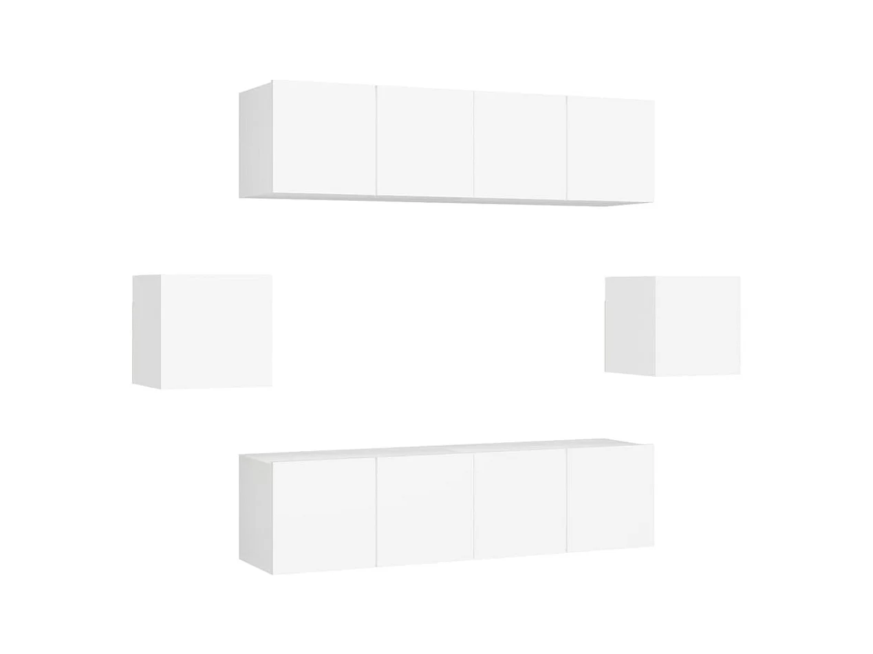 Set de muebles de salón TV | Gabinetes de TV |  Muebles de TV 6 piezas madera de ingeniería blanco