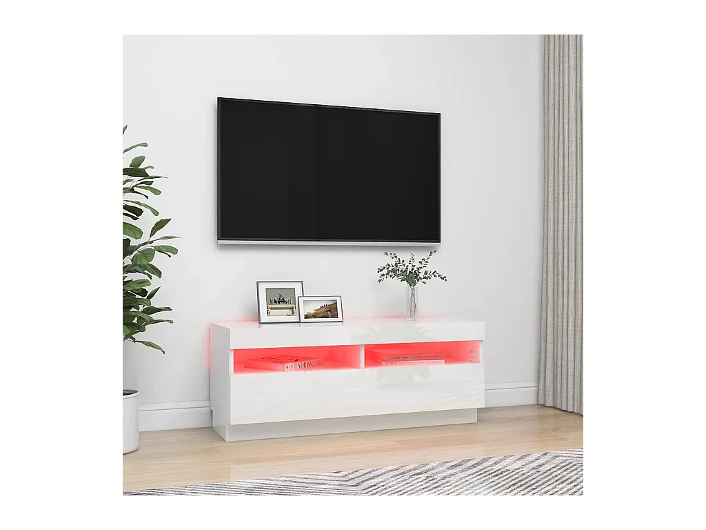 Mueble de TV | Mueble de salón con luces LED blanco brillante 100x35x40 cm