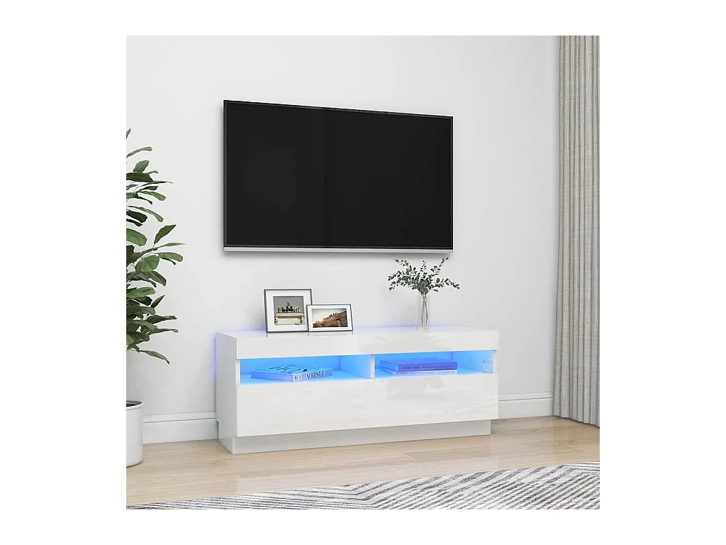 Meuble TV | Banc TV | Armoire TV avec lumières LED blanc brillant 100x35x40 cm