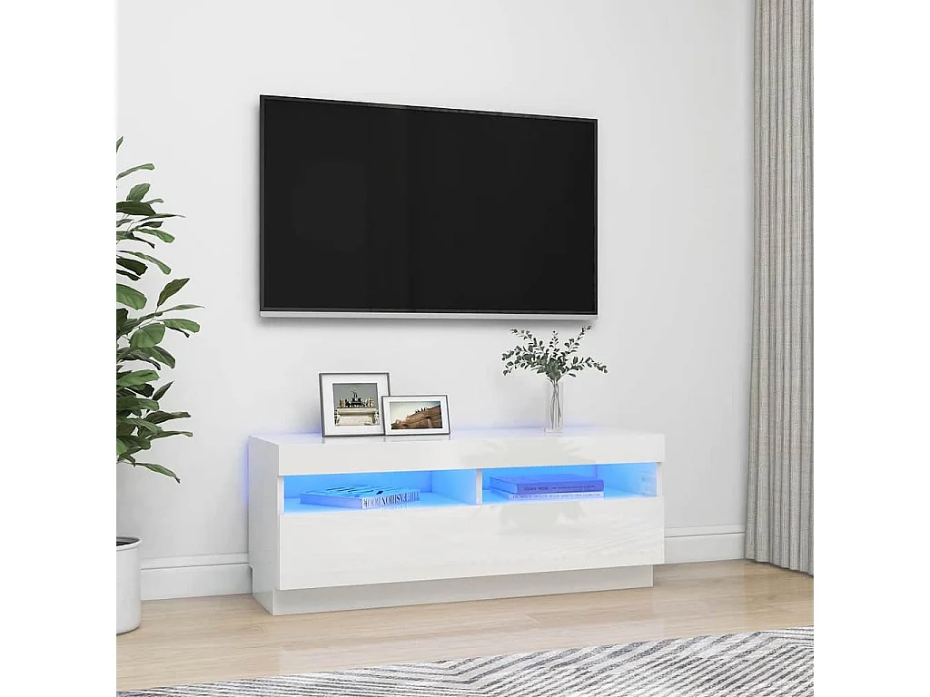 Mueble de TV | Mueble de salón con luces LED blanco brillante 100x35x40 cm