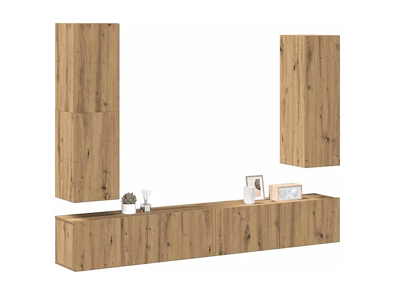 Set Mobile TV | Armadietto TV 4 pz Montato a Parete Rovere in Legno Multistrato