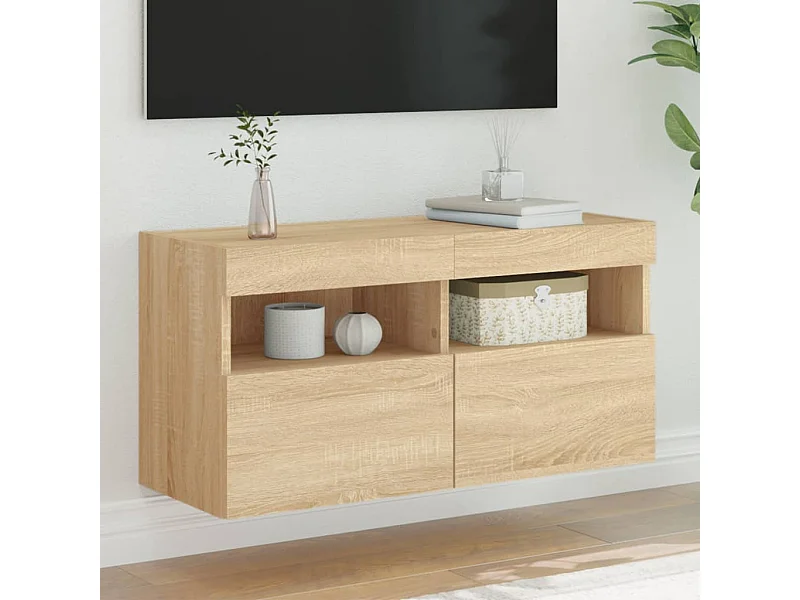 Meuble TV | Banc TV | Armoire TV mural avec lumières LED chêne sonoma 80x30x40 cm