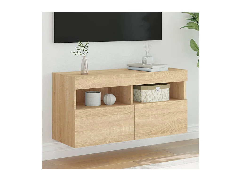 Meuble TV | Banc TV | Armoire TV mural avec lumières LED chêne sonoma 80x30x40 cm