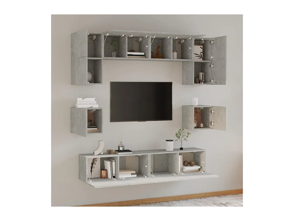Set de muebles de TV | Gabinetes de TV |  Muebles de salón 8 pzas madera contrachapada gris hormigón