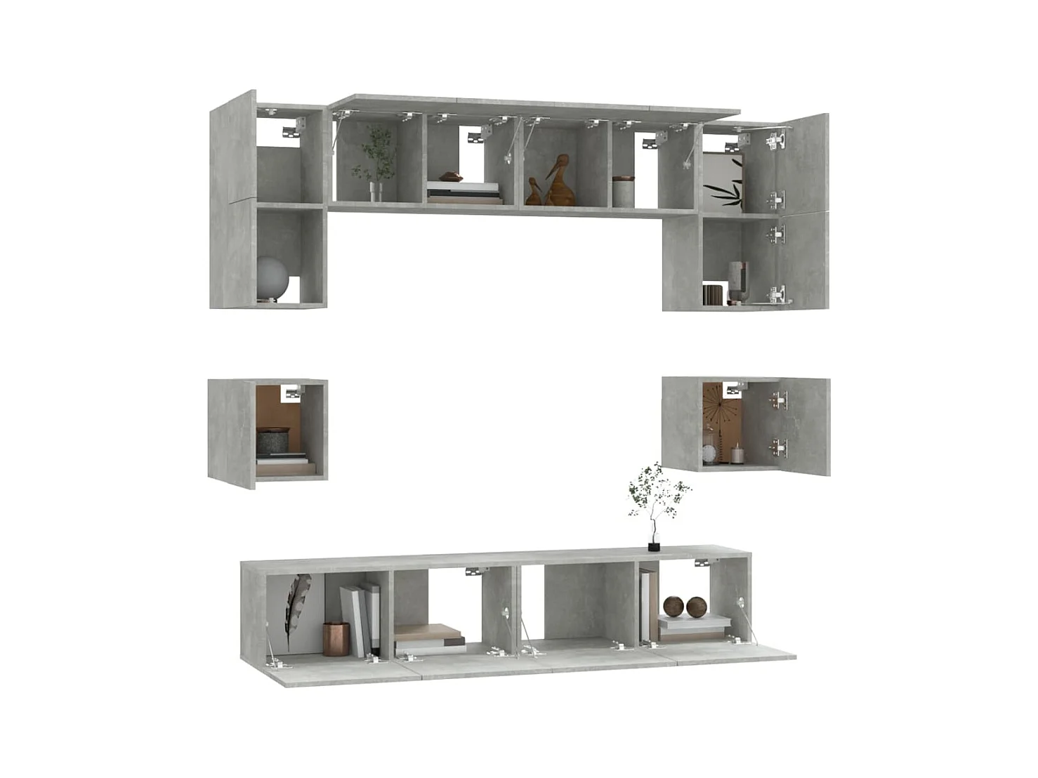 Set de muebles de TV | Gabinetes de TV |  Muebles de salón 8 pzas madera contrachapada gris hormigón