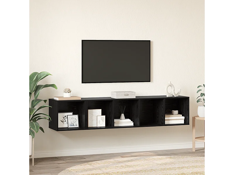 TV-kast | Tv-meubel | Tv-Bank set 2 pcs Zwart eiken 37 x 37 x 142.5 cm Bewerkt hout