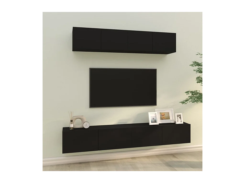 Ensemble de meubles TV | Bancs TV | Armoires TV 4 pcs Noir Bois d'ingénierie