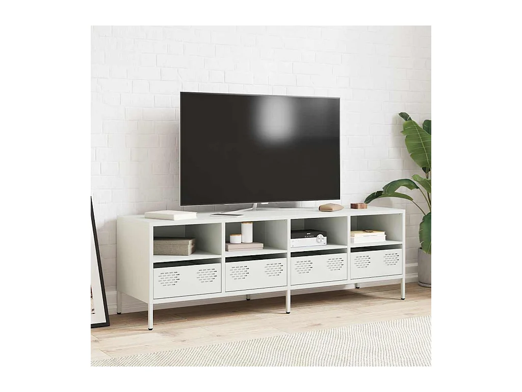 Mueble para TV  | Gabinete de TV |  Mueble de salón acero laminado en frío blanco 135x39x43,5 cm