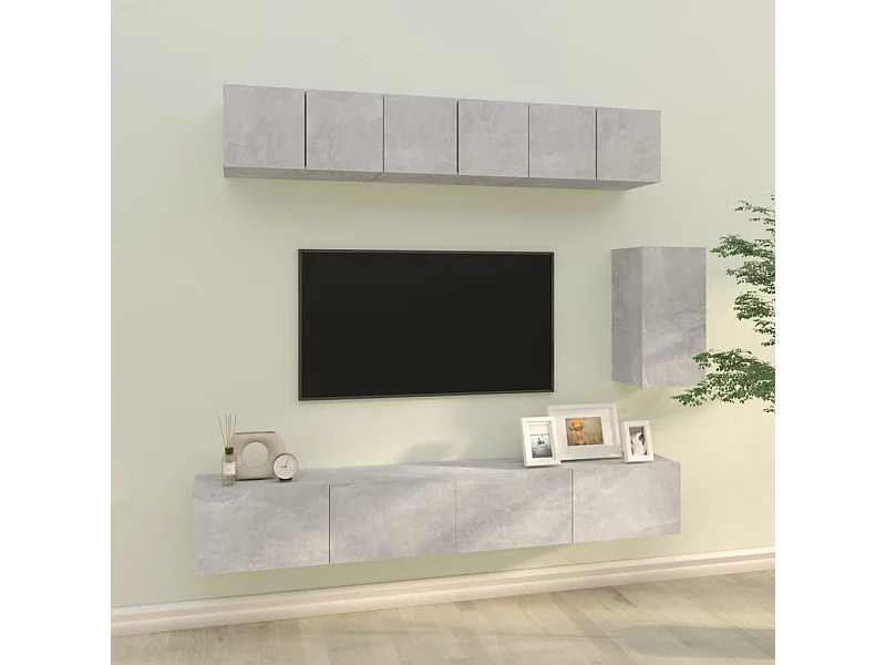 Set de muebles de TV | Gabinetes de TV |  Muebles de salón 6 pzas madera contrachapada gris hormigón