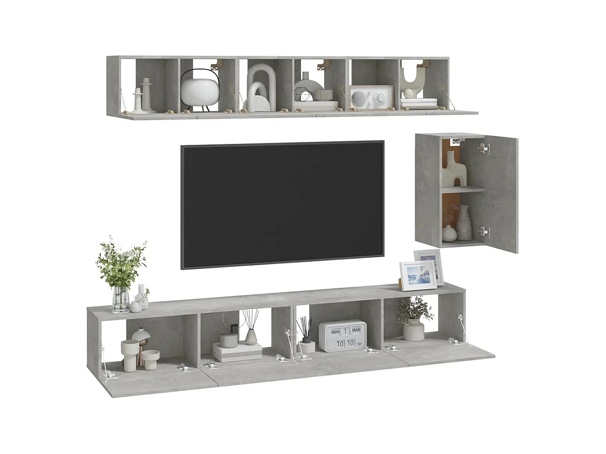 Set de muebles de TV | Gabinetes de TV |  Muebles de salón 6 pzas madera contrachapada gris hormigón