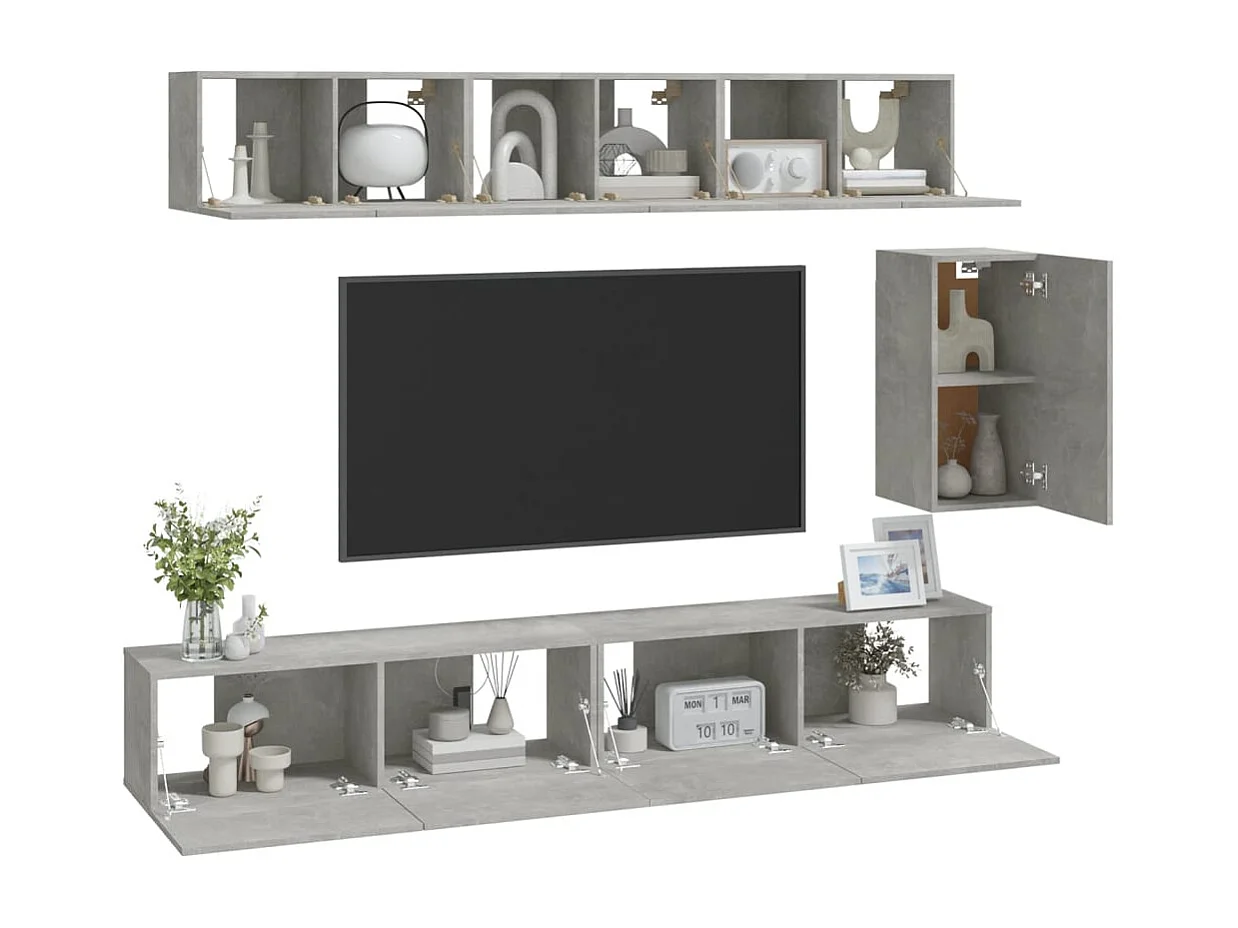 Ensemble de meubles TV | Bancs TV | Armoires TV 6 pcs Gris béton Bois d'ingénierie