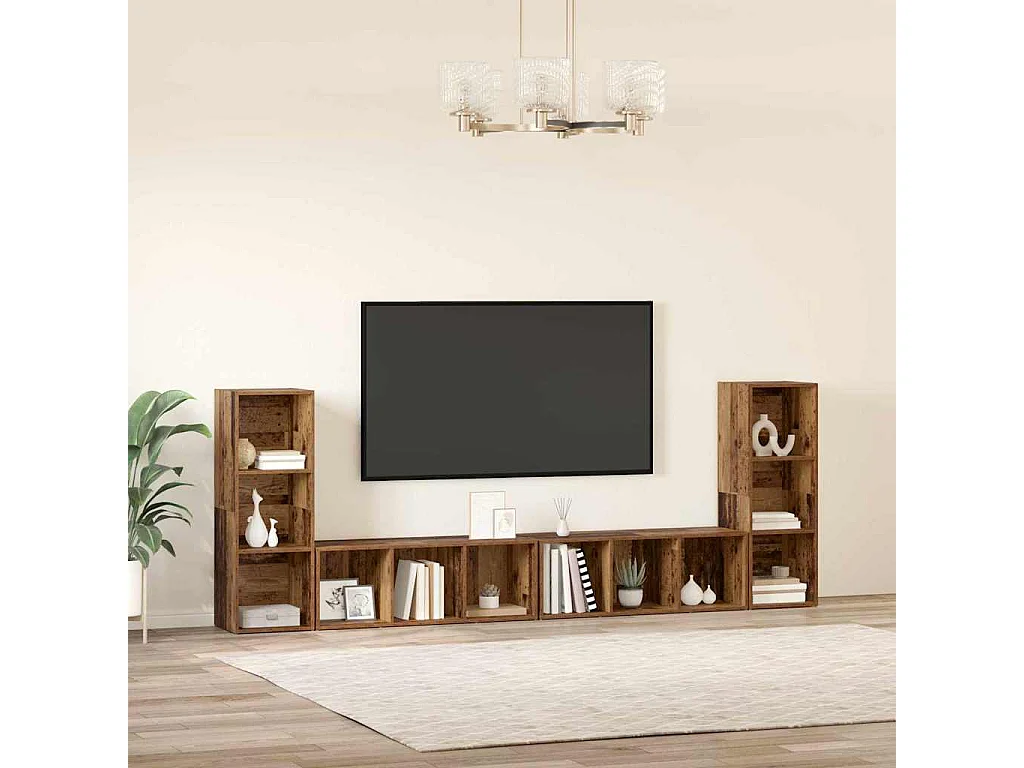 Meuble TV | Banc TV | Armoire TV 4 pcs Bois ancien 37 x 35 x 107.5 cm Bois Ingénieur