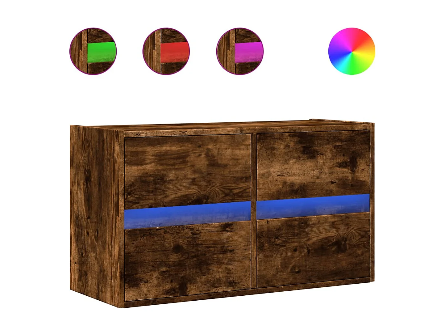 Mueble de TV | Mueble de salón de pared con luces LED roble ahumado 80x31x45 cm