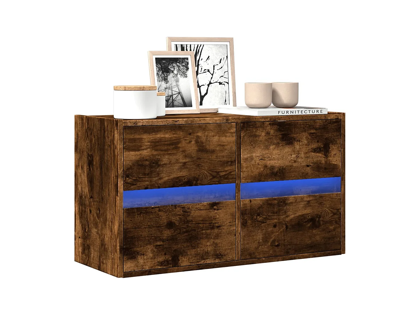 Meuble TV | Banc TV | Armoire TV mural avec lumières LED chêne fumé 80x31x45 cm