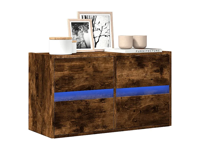 Meuble TV | Banc TV | Armoire TV mural avec lumières LED chêne fumé 80x31x45 cm