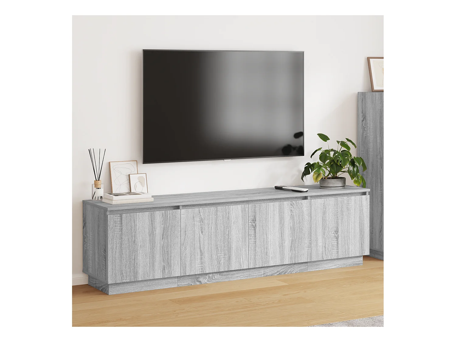 Meuble TV | Banc TV | Armoire TV avec LED Gris Sonoma 180x38x49 cm Bois d'ingénierie