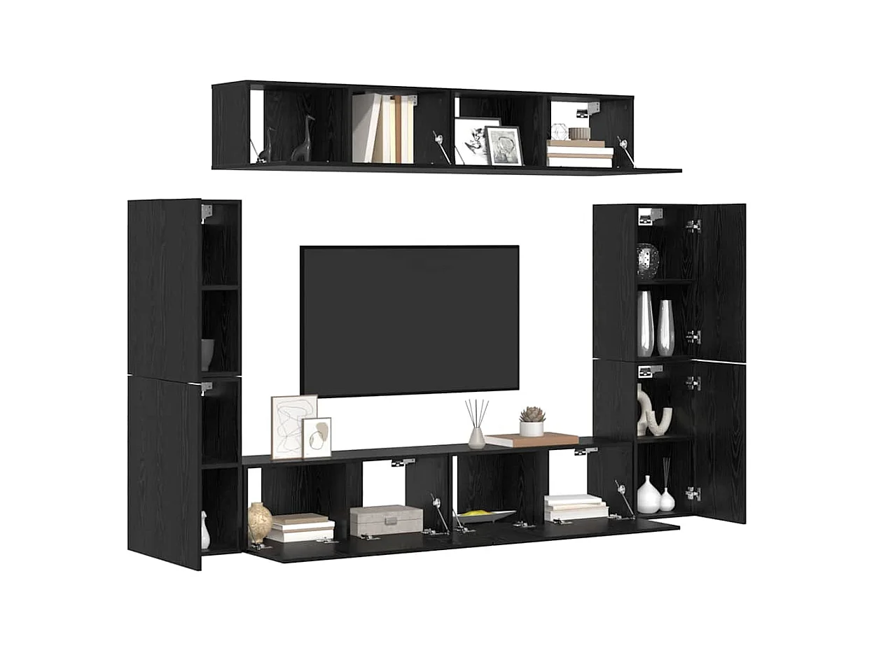 Conjunto de Mueble de TV | Mueble de salón 8 pcs Roble negro 80 x 30 x 30.5 cm