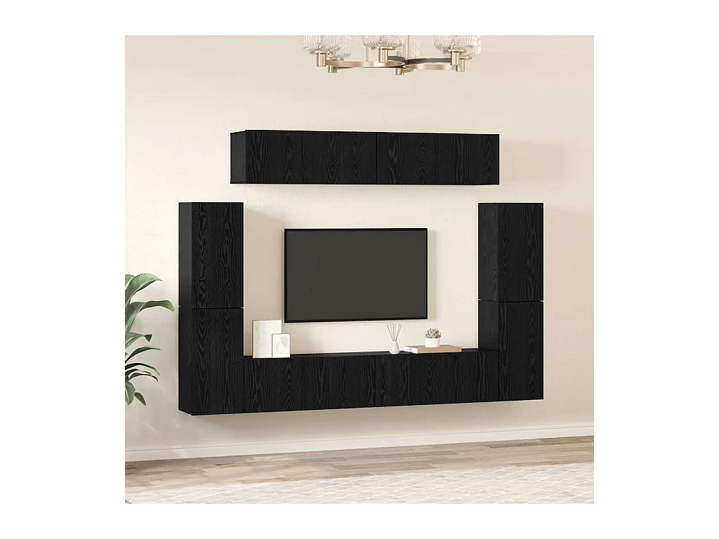 Conjunto de Mueble de TV | Mueble de salón 8 pcs Roble negro 80 x 30 x 30.5 cm