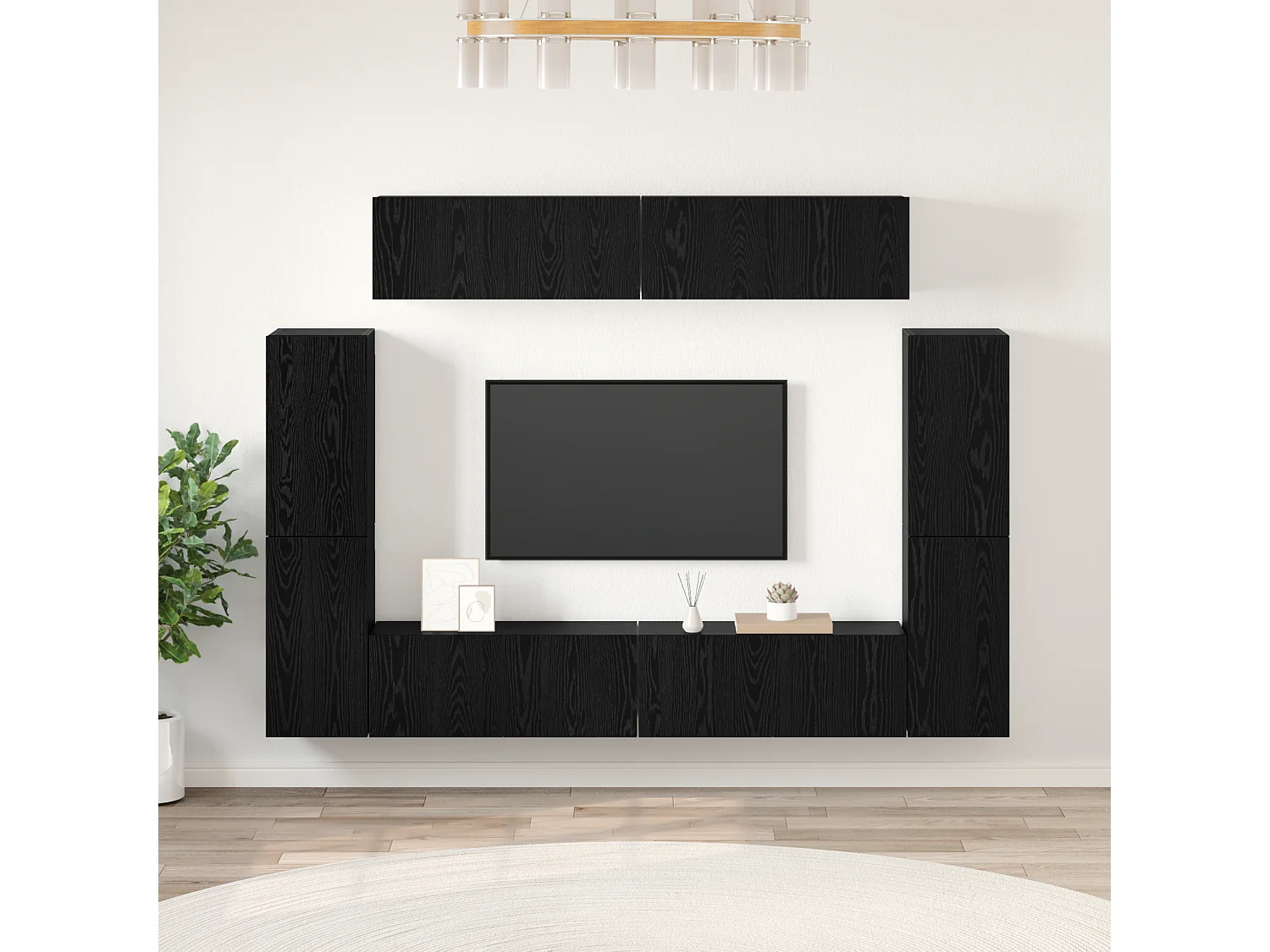 Conjunto de Mueble de TV | Mueble de salón 8 pcs Roble negro 80 x 30 x 30.5 cm