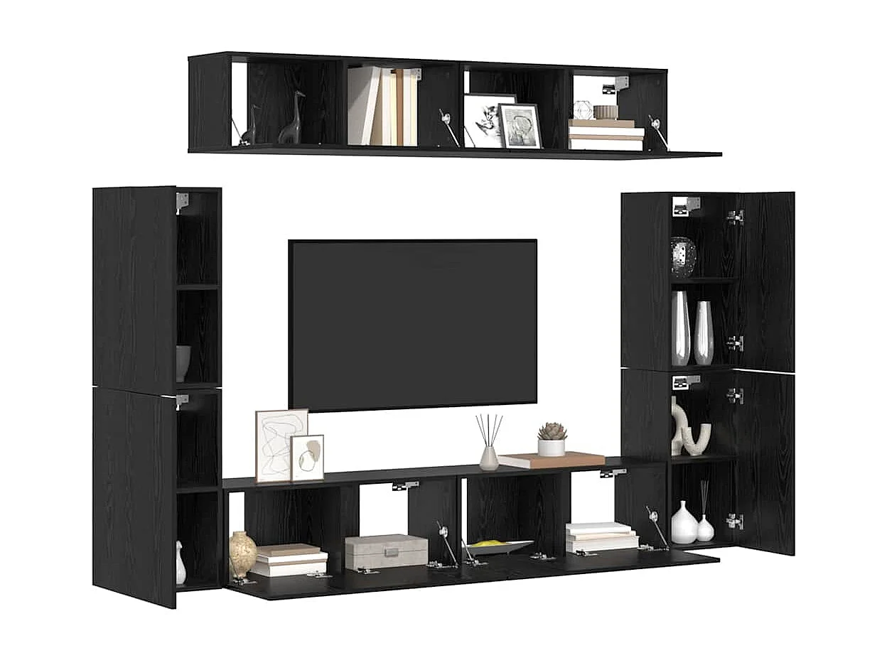 Conjunto de Mueble de TV | Mueble de salón 8 pcs Roble negro 80 x 30 x 30.5 cm