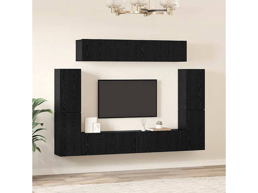 Conjunto de Mueble de TV | Mueble de salón 8 pcs Roble negro 80 x 30 x 30.5 cm