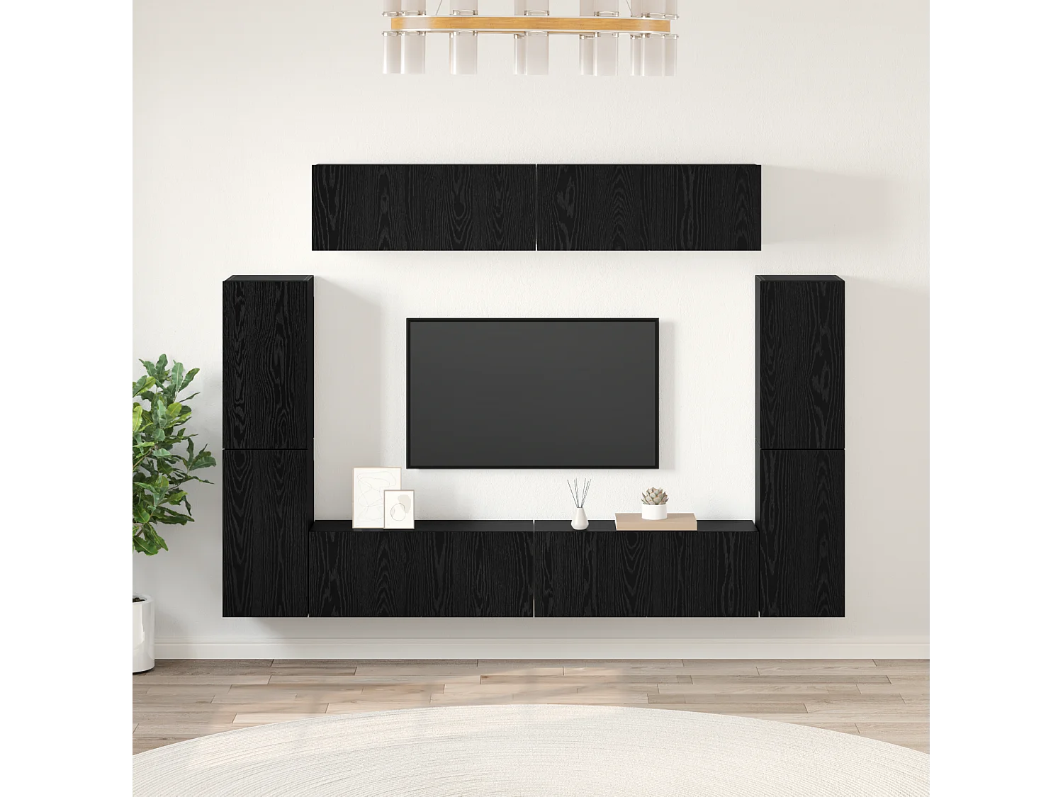 Conjunto de Mueble de TV | Mueble de salón 8 pcs Roble negro 80 x 30 x 30.5 cm