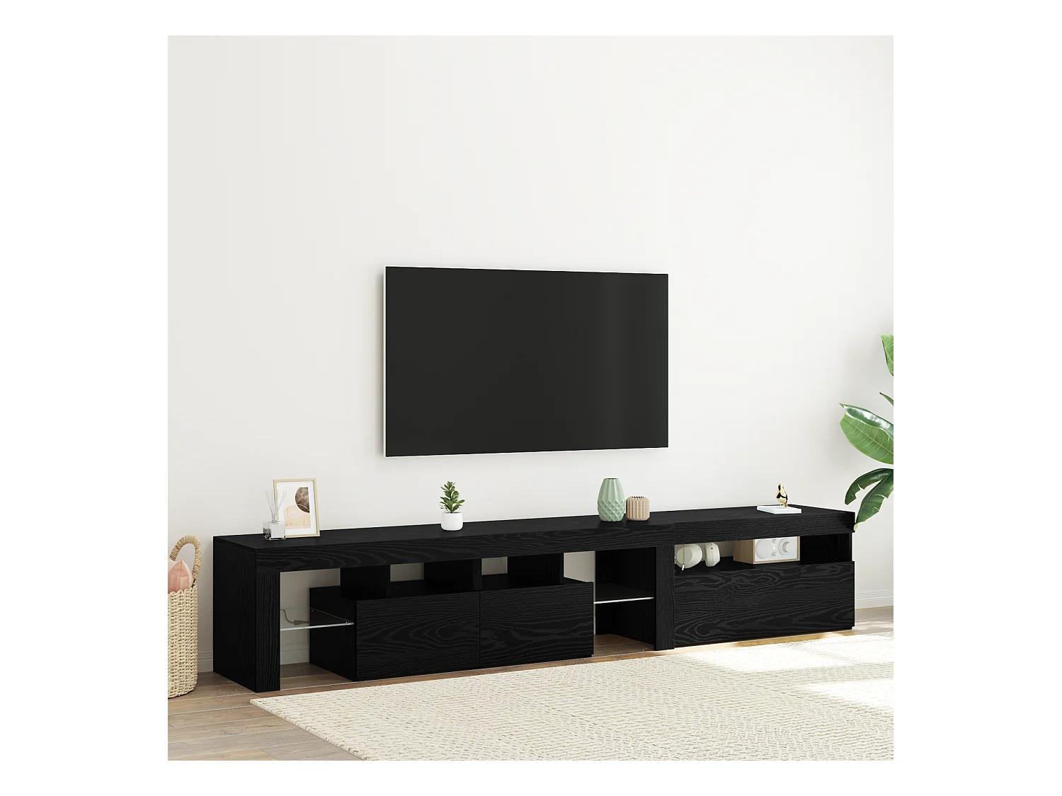 Cabinets | Bancs TV 2 pcs avec lumières LED Chêne noir Bois d'ingénierie
